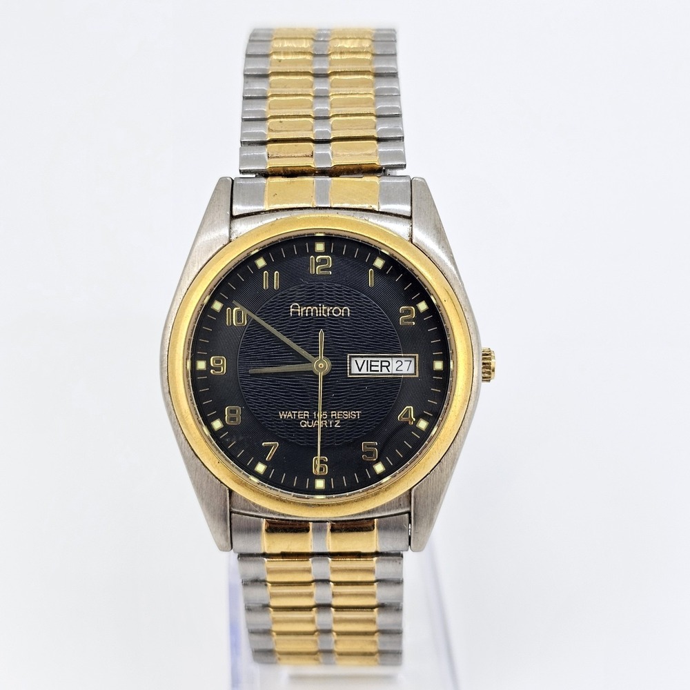 Armitron Men Watch 36MM Black‎ Dial  Two Tone Expandable Band 6.25" New Battery